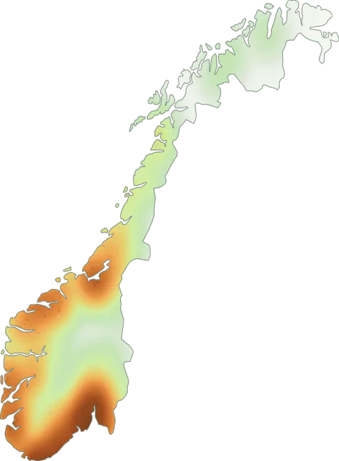 Kart over registrerte observasjoner av ametystsopp i Norge.