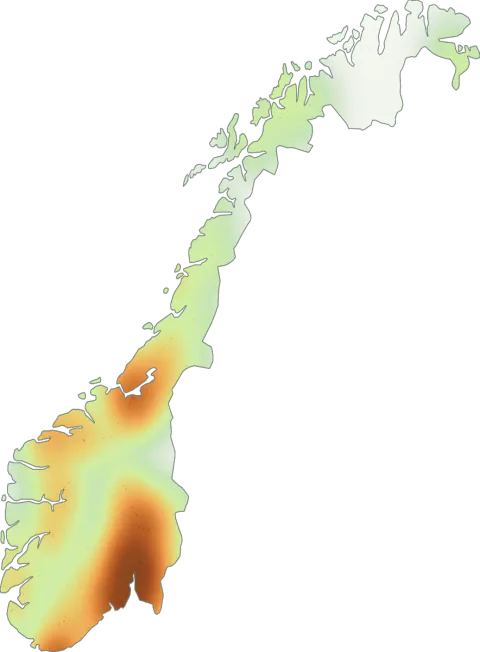 Kart over registrerte observasjoner av eseløre i Norge.