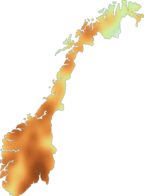 Kart over registrerte observasjoner av fiolett svovelriske i Norge.