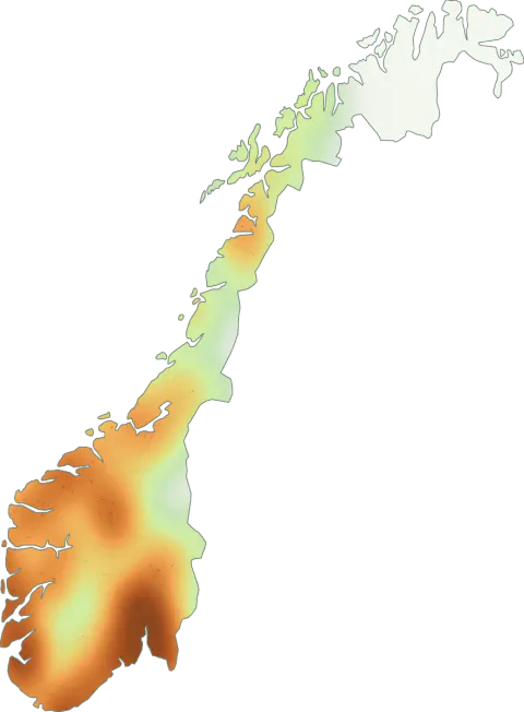 Kart over registrerte observasjoner av furumatriske i Norge.