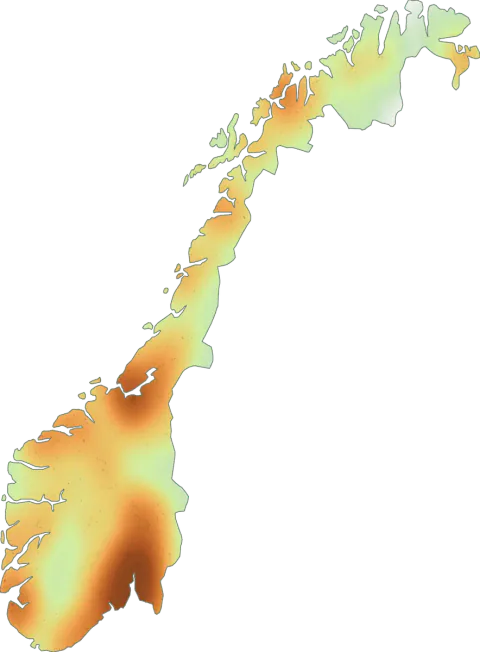 Kart over registrerte observasjoner av grå blekksopp i Norge.