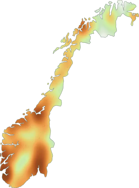 Kart over registrerte observasjoner av lerkesopp i Norge.