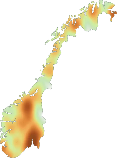 Kart over registrerte observasjoner av lumsk traktsopp i Norge.