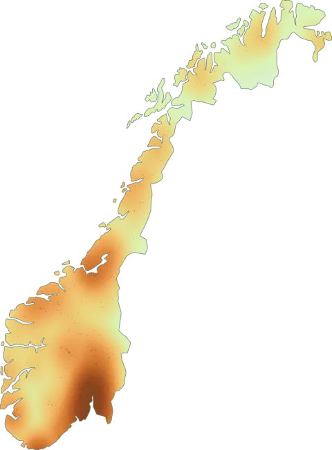 Kart over registrerte observasjoner av silketrevlesopp i Norge.