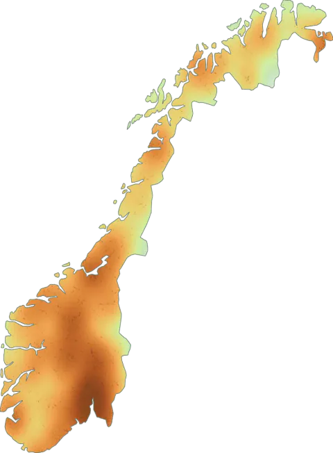 Kart over registrerte observasjoner av skjeggriske i Norge.