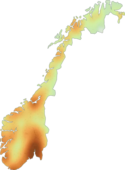 Kart over registrerte observasjoner av stubbeskjellsopp i Norge.